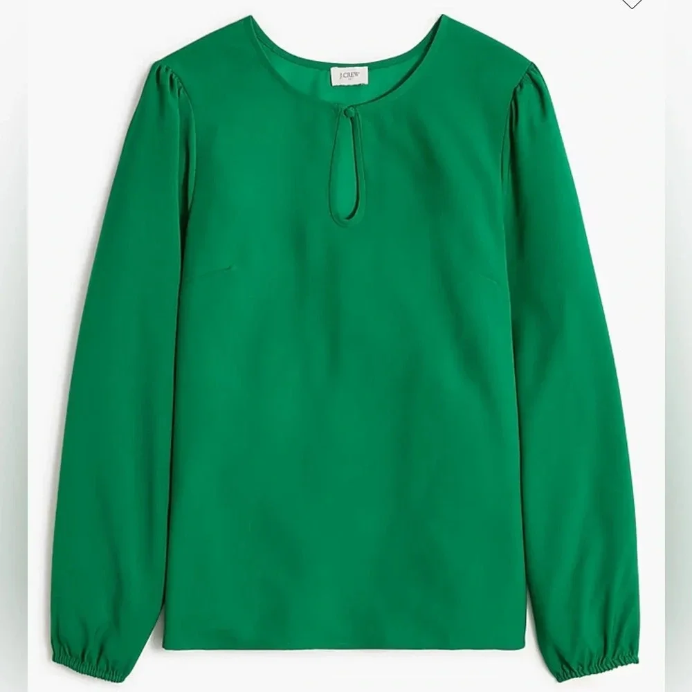 J.Crew Shirt Green Puff Sleeve Satin Back Crepe Office Size PS